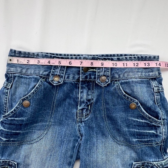 Jezebell Knee-Length Denim Shorts Sz 1 Y2k Punk Grunge 100% Cotton Metal Retro - Picture 12 of 15